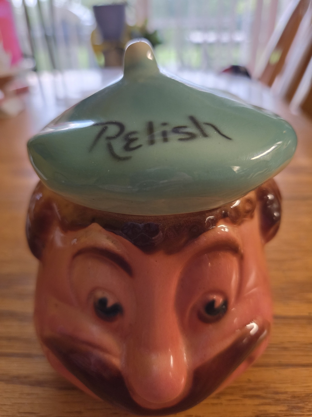 Vintage Anthropomorphic French Man Relish Condiment Ceramic Jar